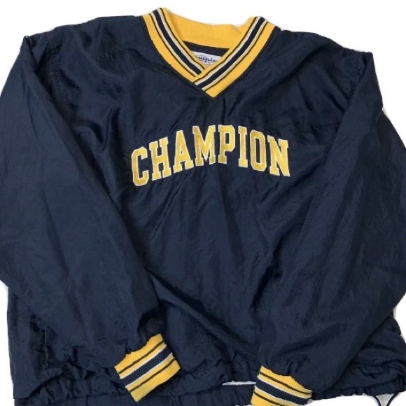 90'S Champion V-neck nylon pullover, men's size M, vintage Nylon navy blue type Vintage Second Hand